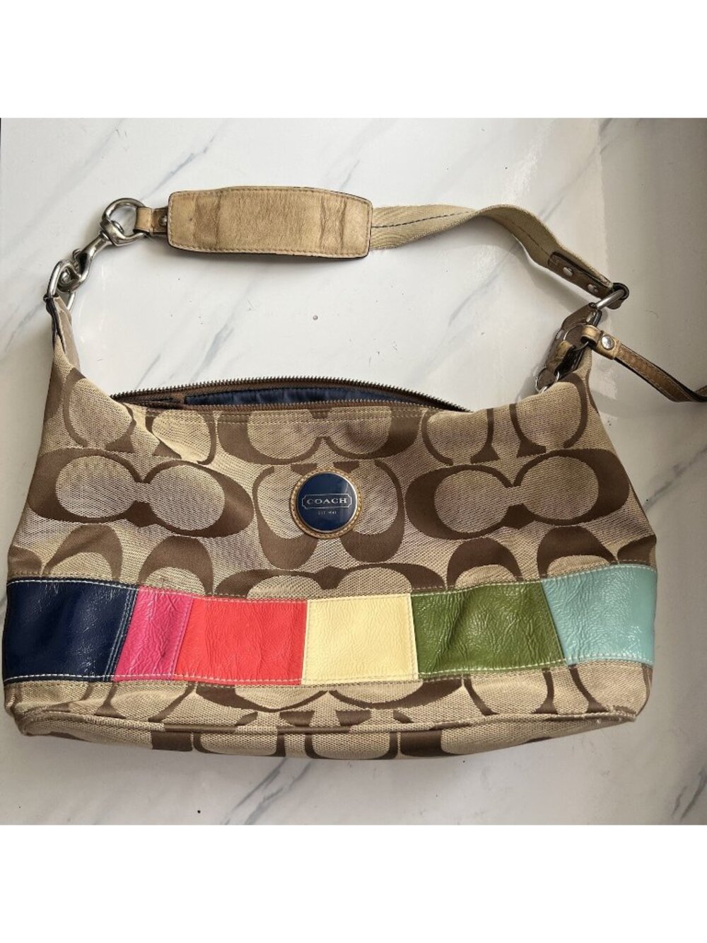 COACH F15586  Signature Stripe Multi Color Shoulder Bag Y2K